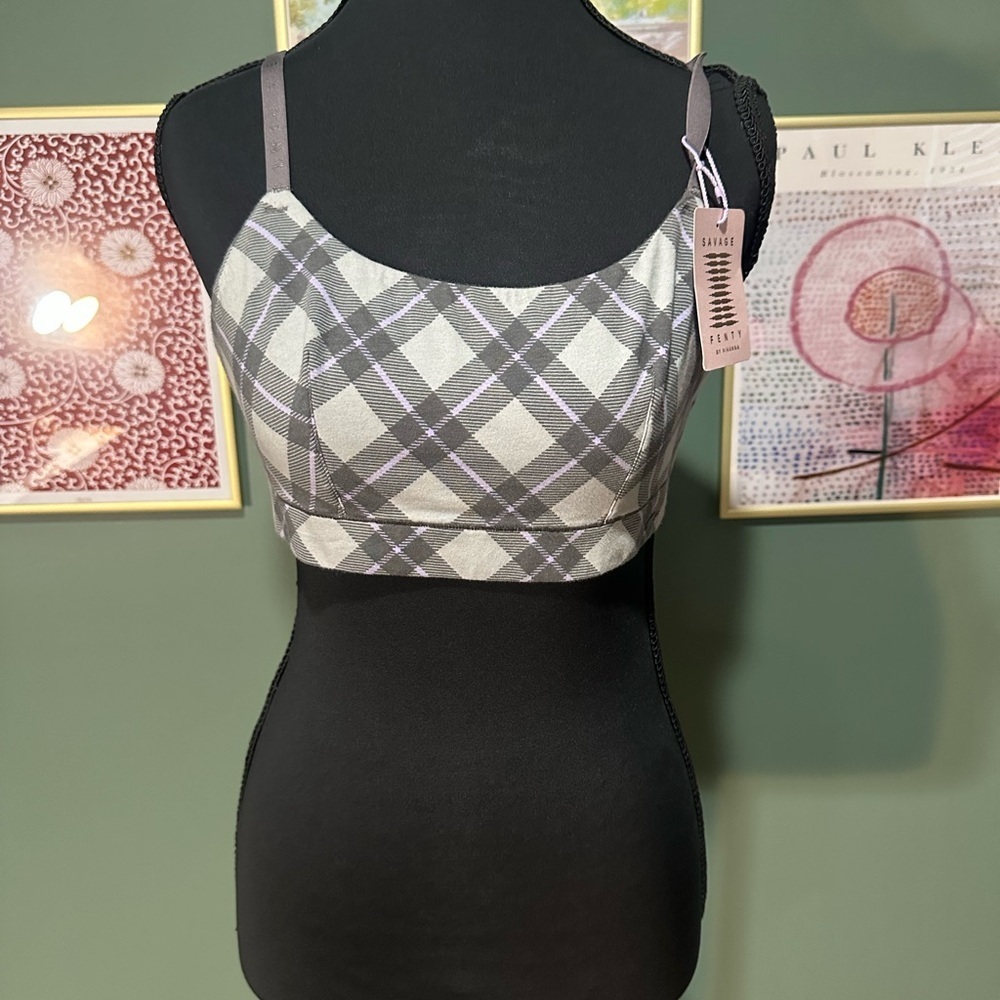 💕NWT Fenty Gray and Purple Plaid Bralette